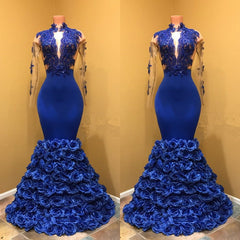 High Neck Mermaid Prom Dress, Flowers Prom Party Gowns