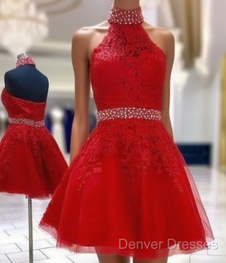 High Neck Short Red Homecoming Dress Main image