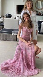 Line Pink Long Prom Dress Party Evening Gowns