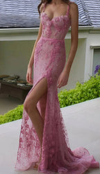 Line Pink Long Prom Dress Party Evening Gowns