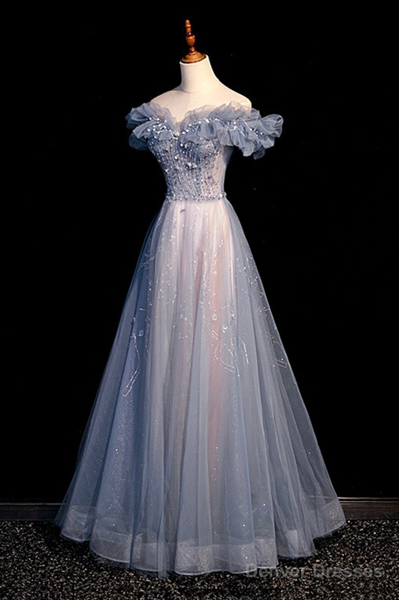 High Quality Tulle Long Prom Dress with Beaded, A-Line Evening Party Dress Main image