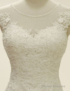 High Qulity Lace Mermaid Wedding Dress Illusion Chaple Train Ivory Beading Bridal Gown