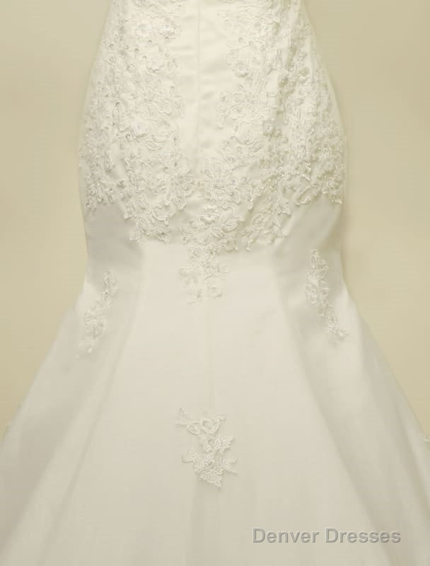 High Qulity Lace Mermaid Wedding Dress Illusion Chaple Train Ivory Beading Bridal Gown
