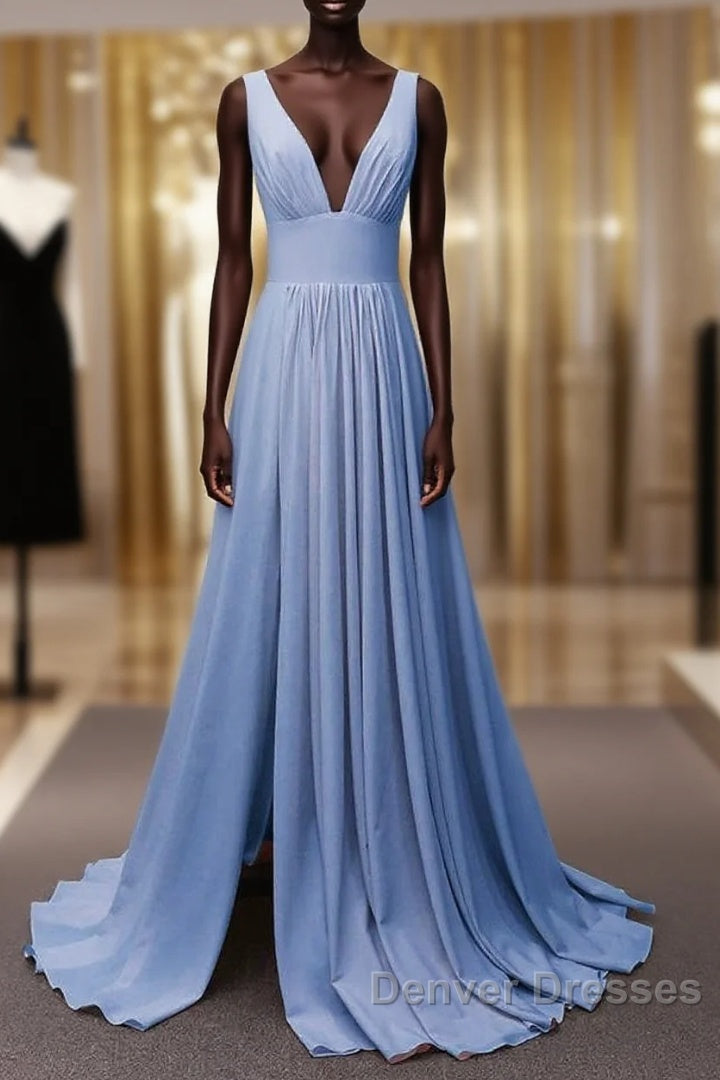 High Street Chiffon Beach Wedding Dress Plunge Neck Main image