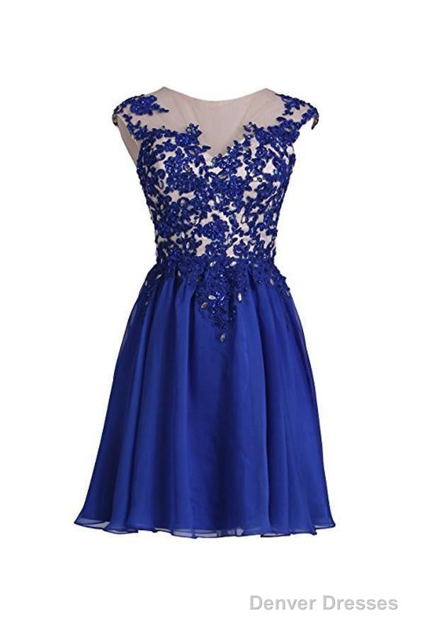 Homecoming Dress With Applique Open Back Short Prom Dress Main image