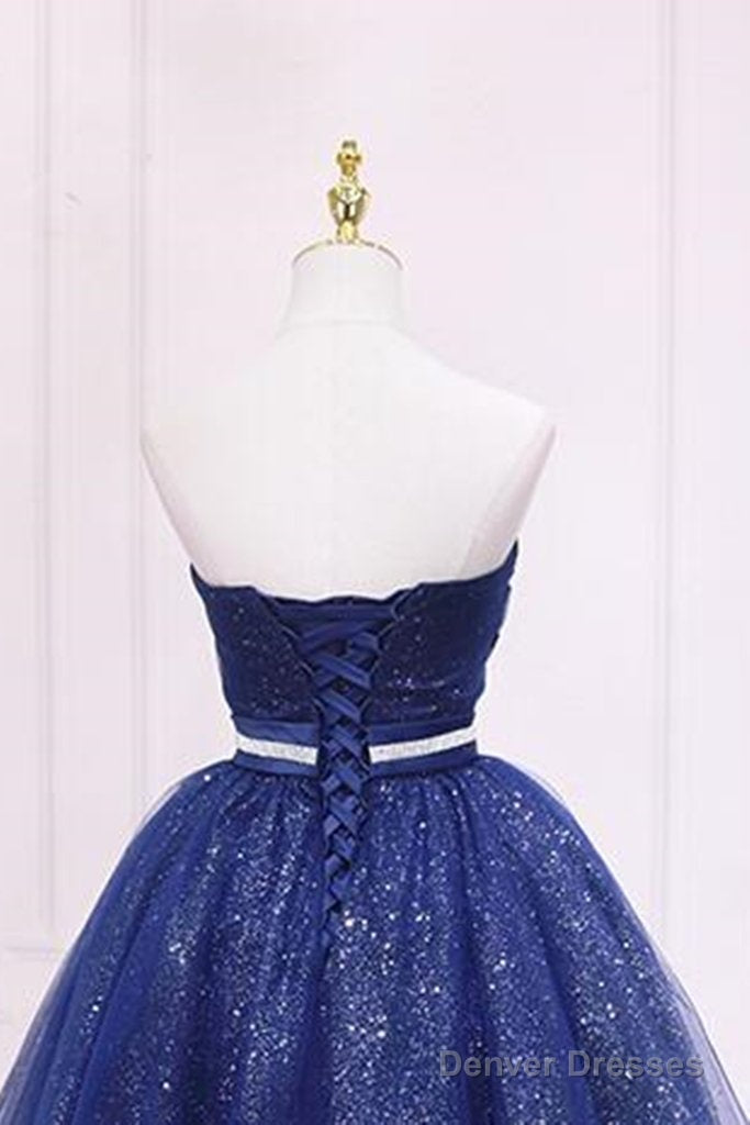 Homecoming Dress With Belt, Sparkly Blue Formal Evening Dress Secondary image