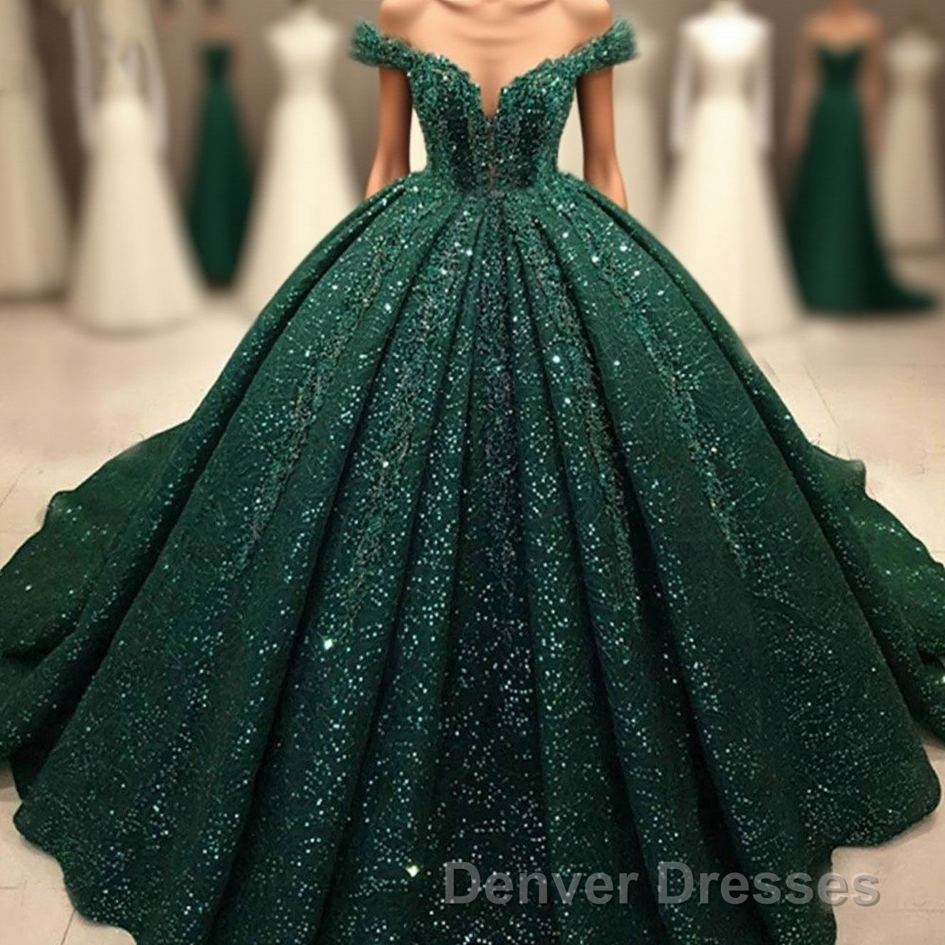 Hot Appliques Ball Gown Dark Green Wedding Dress Sequin Quinceanera Dress