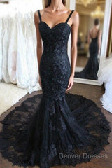 Hot Black Lace Evening Dress Uk Straps Mermaid Simple Wedding Dress