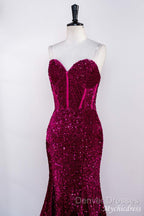Hot Fuchsia Sequin Mermaid Prom Evening Dress Sweetheart