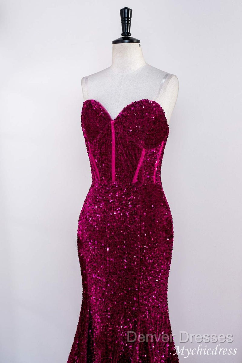 Hot Fuchsia Sequin Mermaid Prom Evening Dress Sweetheart