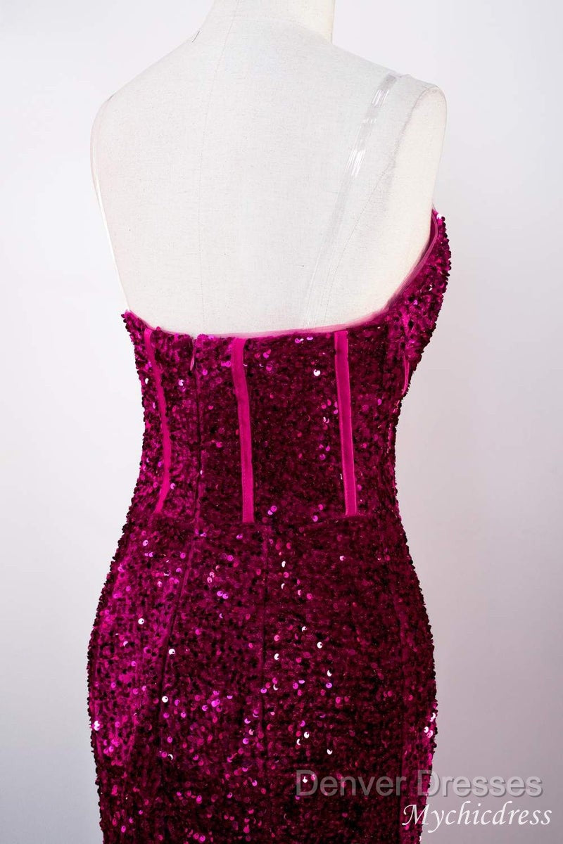 Hot Fuchsia Sequin Mermaid Prom Evening Dress Sweetheart