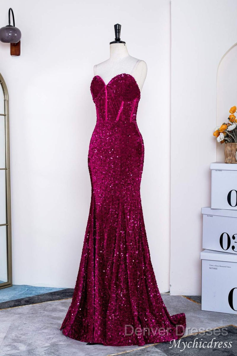 Hot Fuchsia Sequin Mermaid Prom Evening Dress Sweetheart