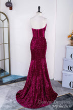 Hot Fuchsia Sequin Mermaid Prom Evening Dress Sweetheart