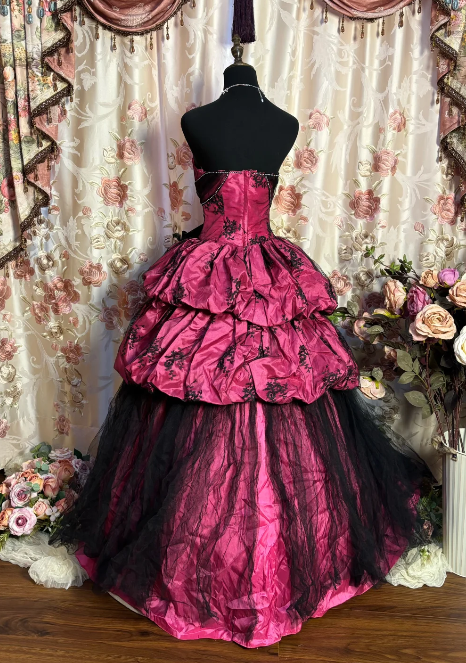 Hot Pink Ball Gown Birthday Dress Vintage Evening Gowns