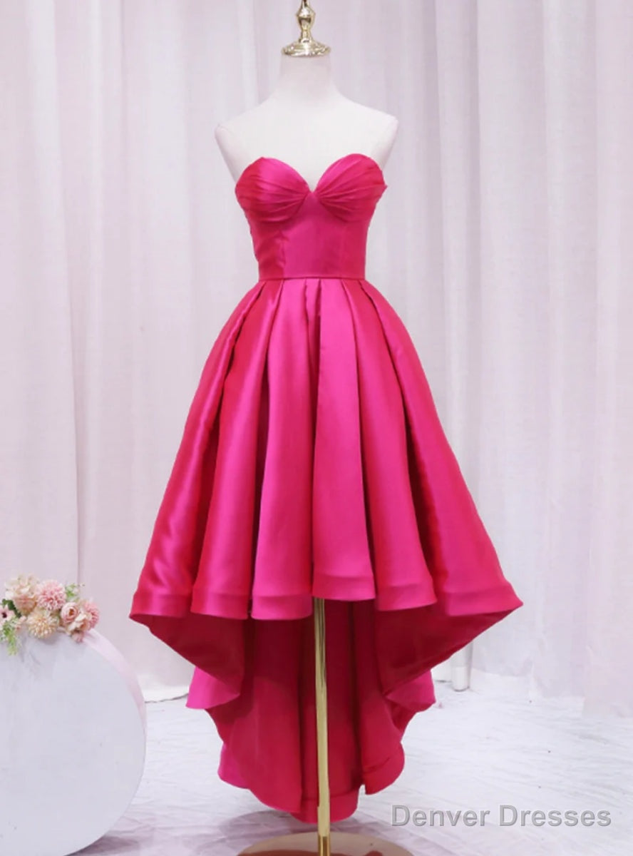 Hot Pink  Satin Strapless Prom Dress Main image