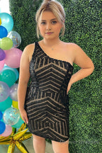 Hot Pink One Shoulder Sequins Tight Short Homecoming Dress