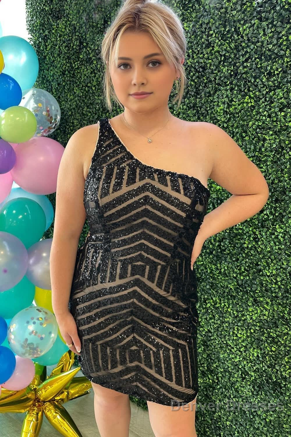 Hot Pink One Shoulder Sequins Tight Short Homecoming Dress