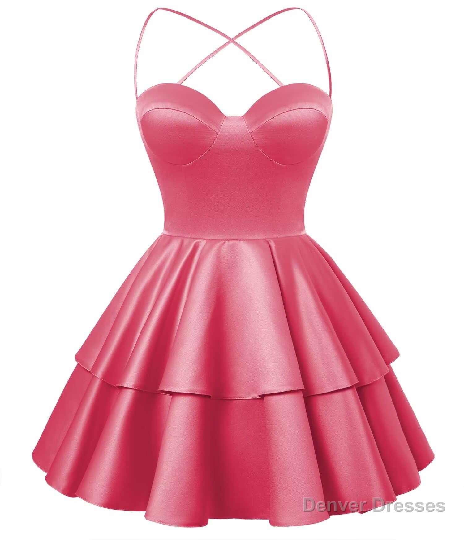 Hot Pink Satin Homecoming Dress Sweetheart Neck Tiered Short Graduation Dresses Secondary image
