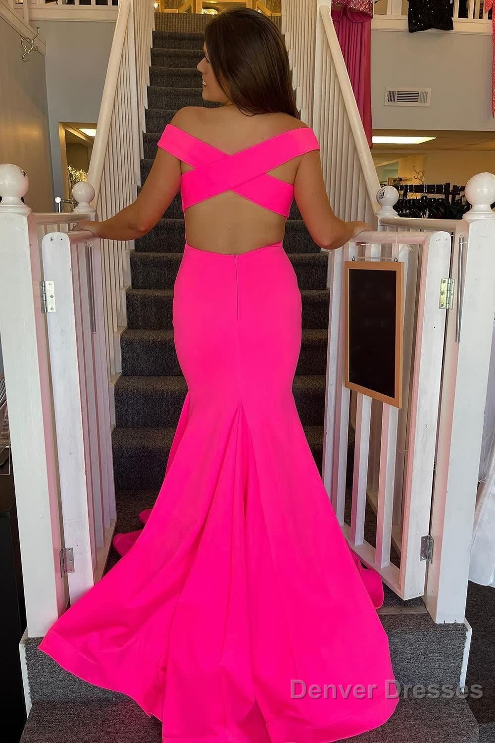 Hot Pink Satin Mermaid Prom Dress with Hollow-Out Back Secondary image