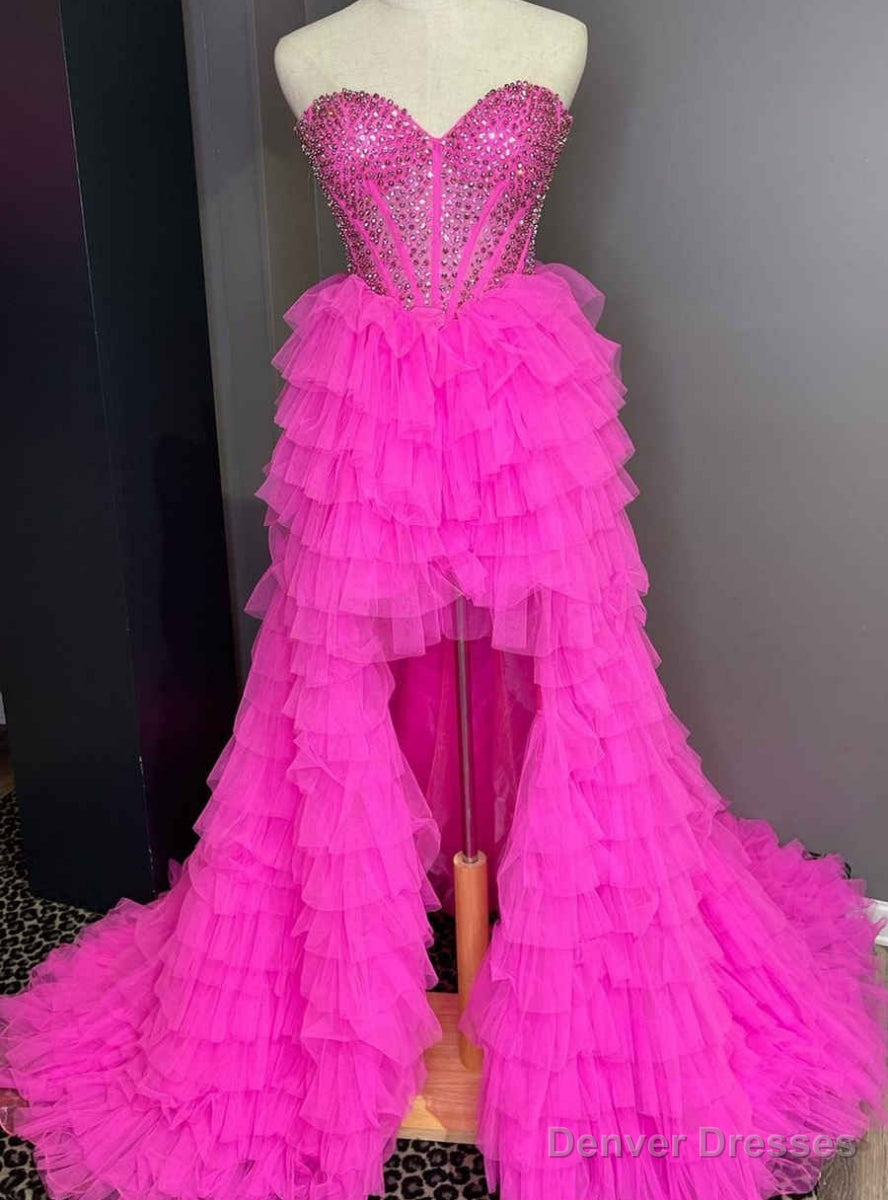 Hot Pink Tulle  Beading Prom Dress Main image