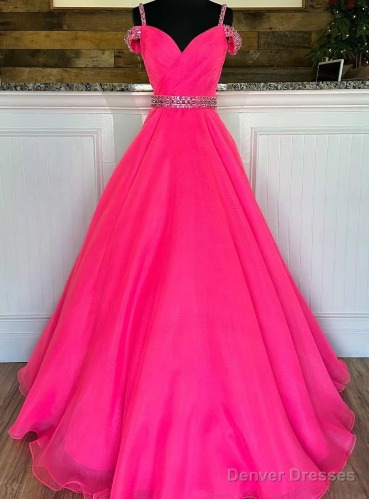 Hot Pink Tulle Pleats Beading Prom Dress Main image