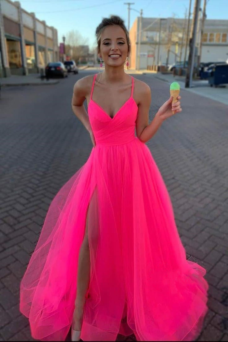Neck Evening Dress A-Line Split Evening Party Gown Main image