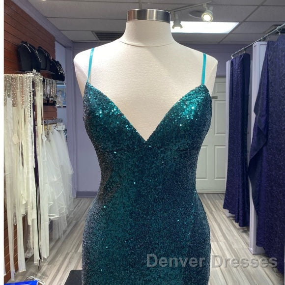 Hot Sequin Emerald Green Prom Dress Backless Long Evening Dress