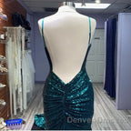 Hot Sequin Emerald Green Prom Dress Backless Long Evening Dress