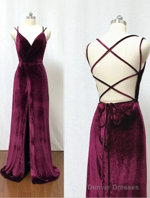 Hot Sheath Velvet Prom Dresses Burgundy Wedding Guest Dress With Split Secondary image