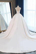 Hot Square Neck Satin Wedding Dresses Ball Gown Sleeveless Bridal Dress Cheap