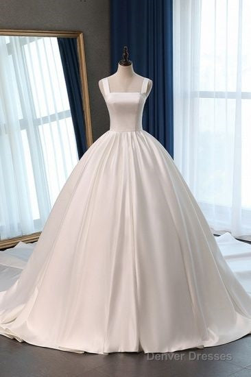 Hot Square Neck Satin Wedding Dresses Ball Gown Sleeveless Bridal Dress Cheap Main image