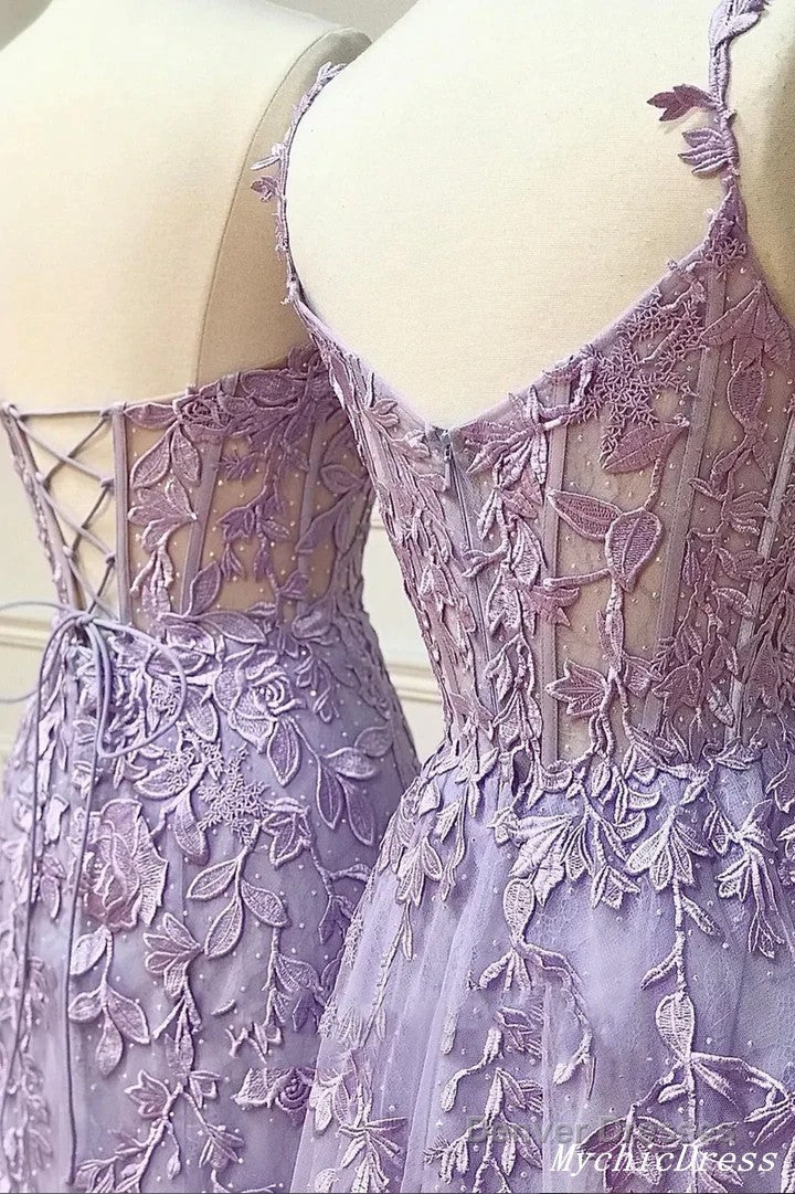 Hot  Violet Purple Lace Long Prom Dresses Cheap Uk Evening Dress