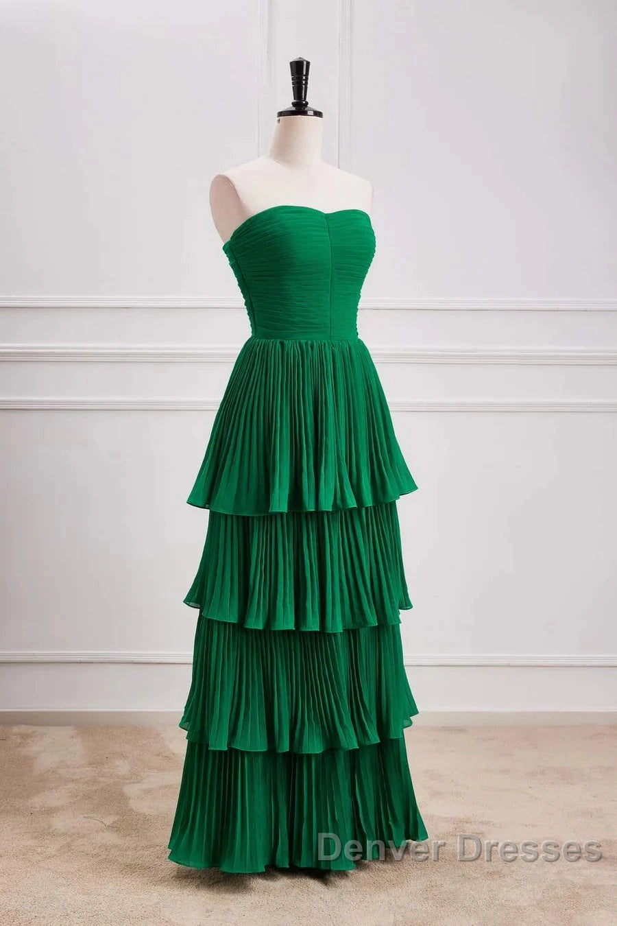 Hunter Green A-Line Chiffon Strapless Layers Long Prom Dress Formal Evening Dress Secondary image