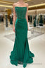 Hunter Green Mermaid Strapless Beaded Pleated Long Prom Dress