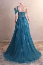 Sage Green Off Shoulder Mermaid Prom Dresses Luxurious Silver Bead Trumpet Formal Dresses