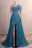 Hunter Green Off Shoulder Mermaid Prom Dresses Luxurious Silver Bead Trumpet Formal Dresses