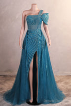 Hunter Green Off Shoulder Mermaid Prom Dresses Luxurious Silver Bead Trumpet Formal Dresses