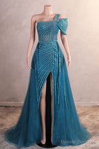 Sage Green Off Shoulder Mermaid Prom Dresses Luxurious Silver Bead Trumpet Formal Dresses