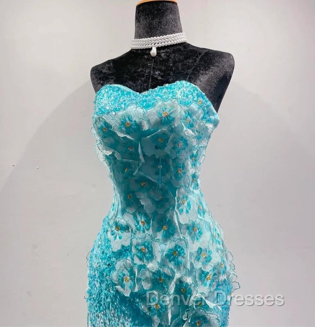 Ice Blue Ombre Mermaid Strapless Chiffon Long Wedding Dress With Appliques And Beading Formal Prom Dress Secondary image