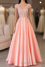 Custom Made V Neck Lace Long Prom Dress, Lace Evening Dress