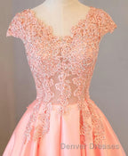 Custom Made V Neck Lace Long Prom Dress, Lace Evening Dress