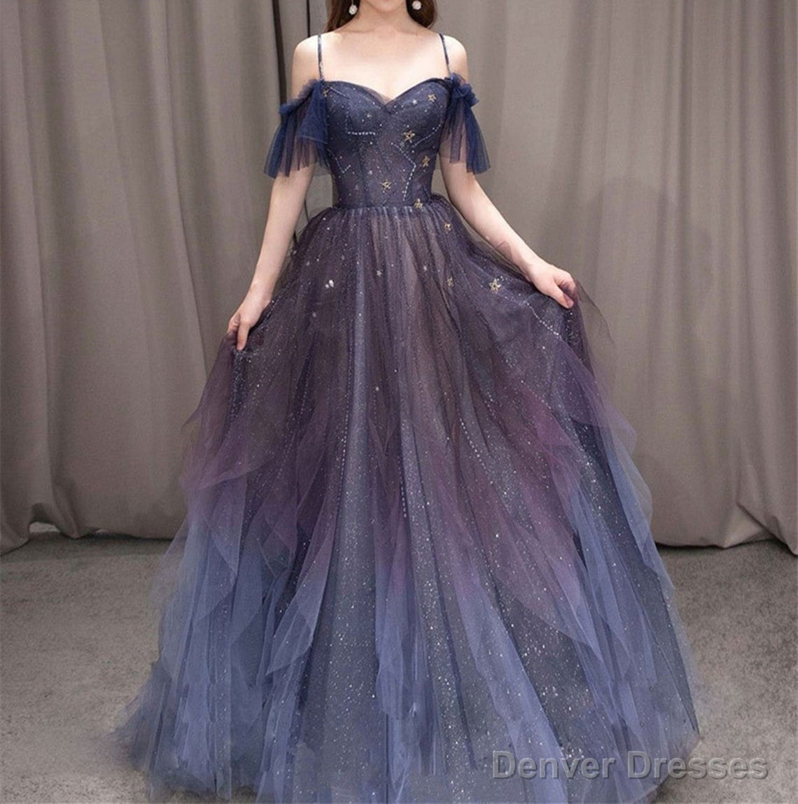 Gradient Starry Slip Fairy Prom Dress,Off Shoulder Tulle Fairy Prom Dress Main image