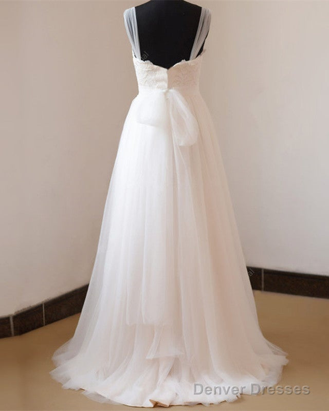 Illusion Neckline Lace Appliques Tulle Beach Wedding Dress Secondary image