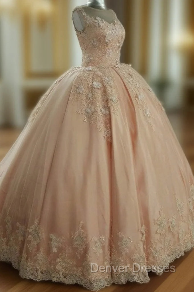 Illusion Neckline Tulle And Satin Ball Gowns Wedding Dress Lace Embroidery