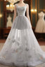 Illusion Tulle Short A-Line Gray Prom Dress,