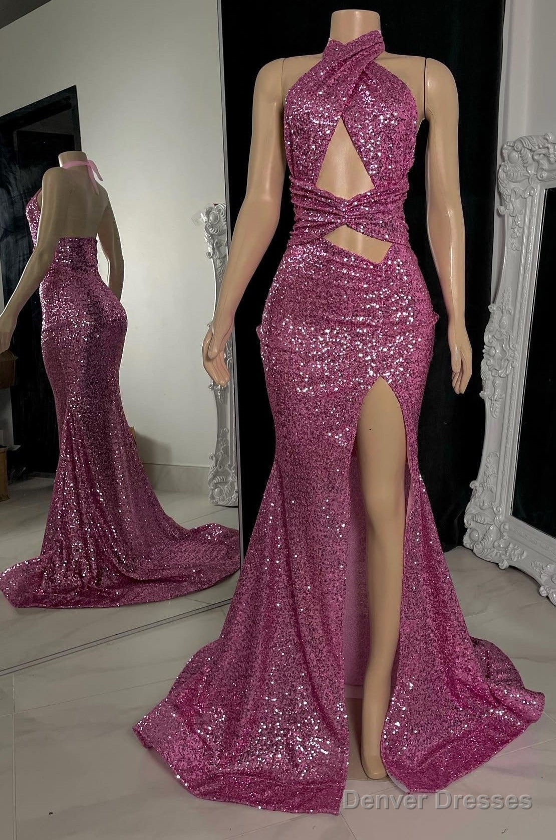 unique halter sequins mermaid prom dress black girls slay Main image