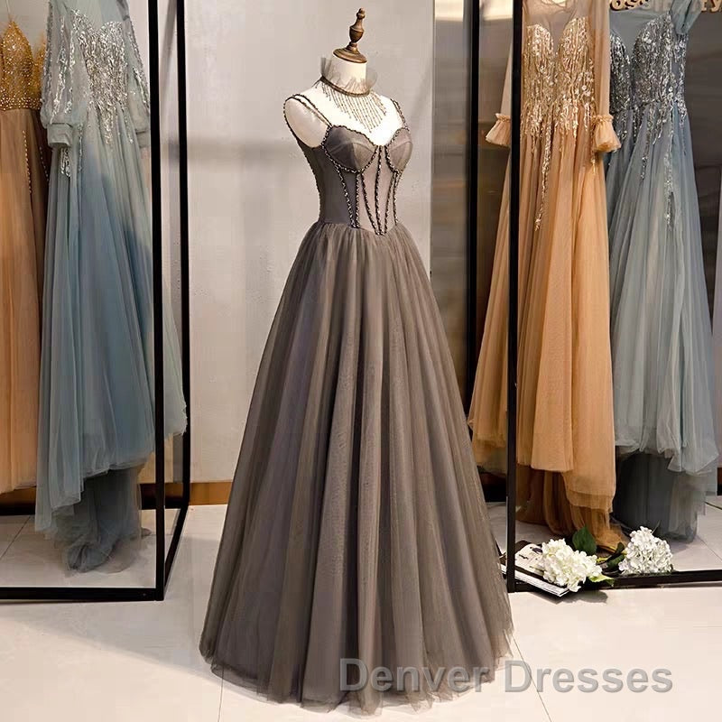 A-Line Prom Dress Open Back Dress Formal Wedding Party Floor Length Sleeveless Spaghetti Strap Tulle with Pleats Secondary image