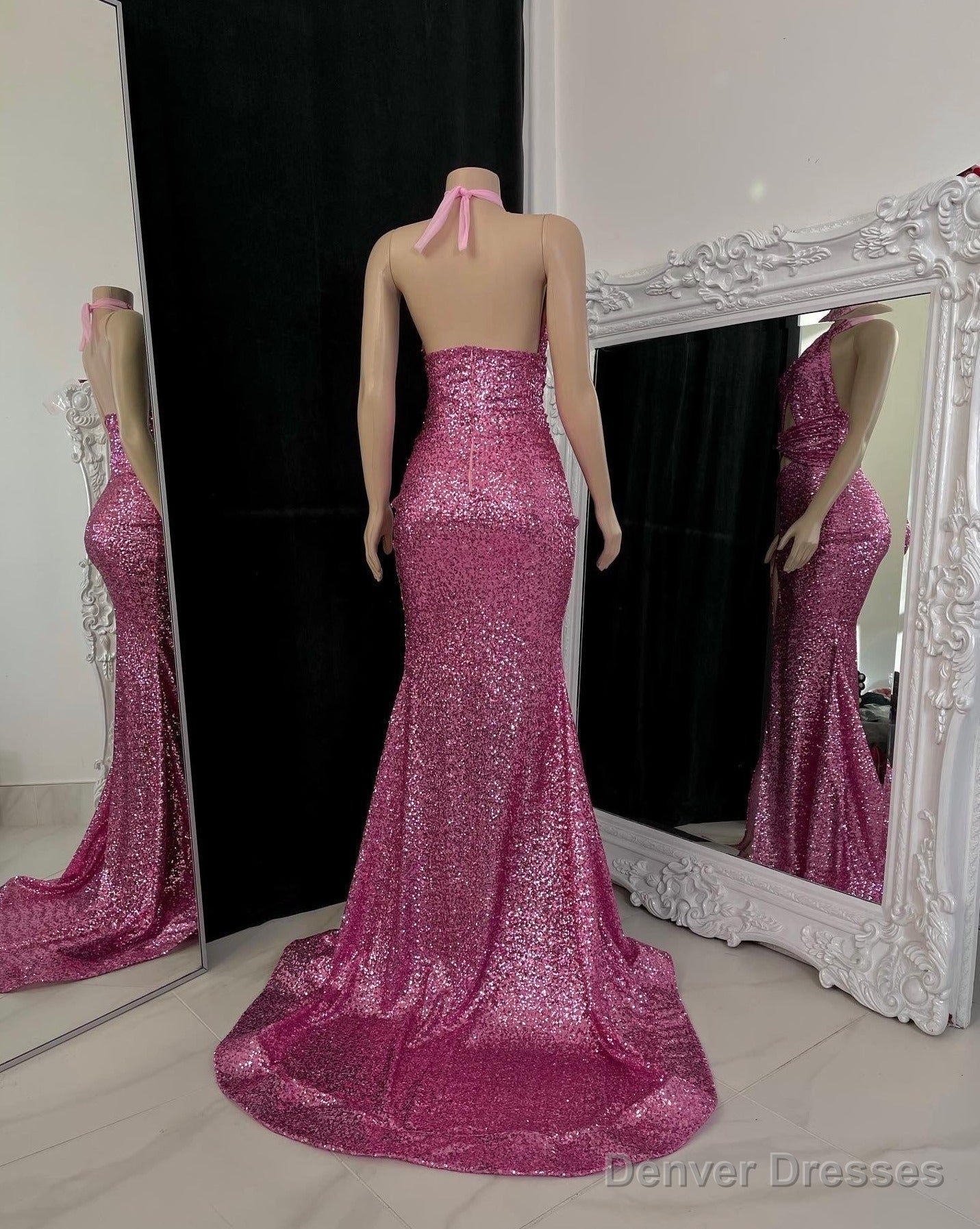 unique halter sequins mermaid prom dress black girls slay Secondary image