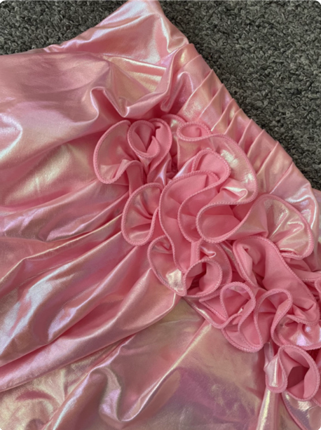 Iridescent Pink Mermaid One-Shoulder 3D Floral Slit Satin Long Prom Dress Evening Dress
