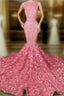 Iridescent Sequins Pink Rosette Mermaid Prom Dress